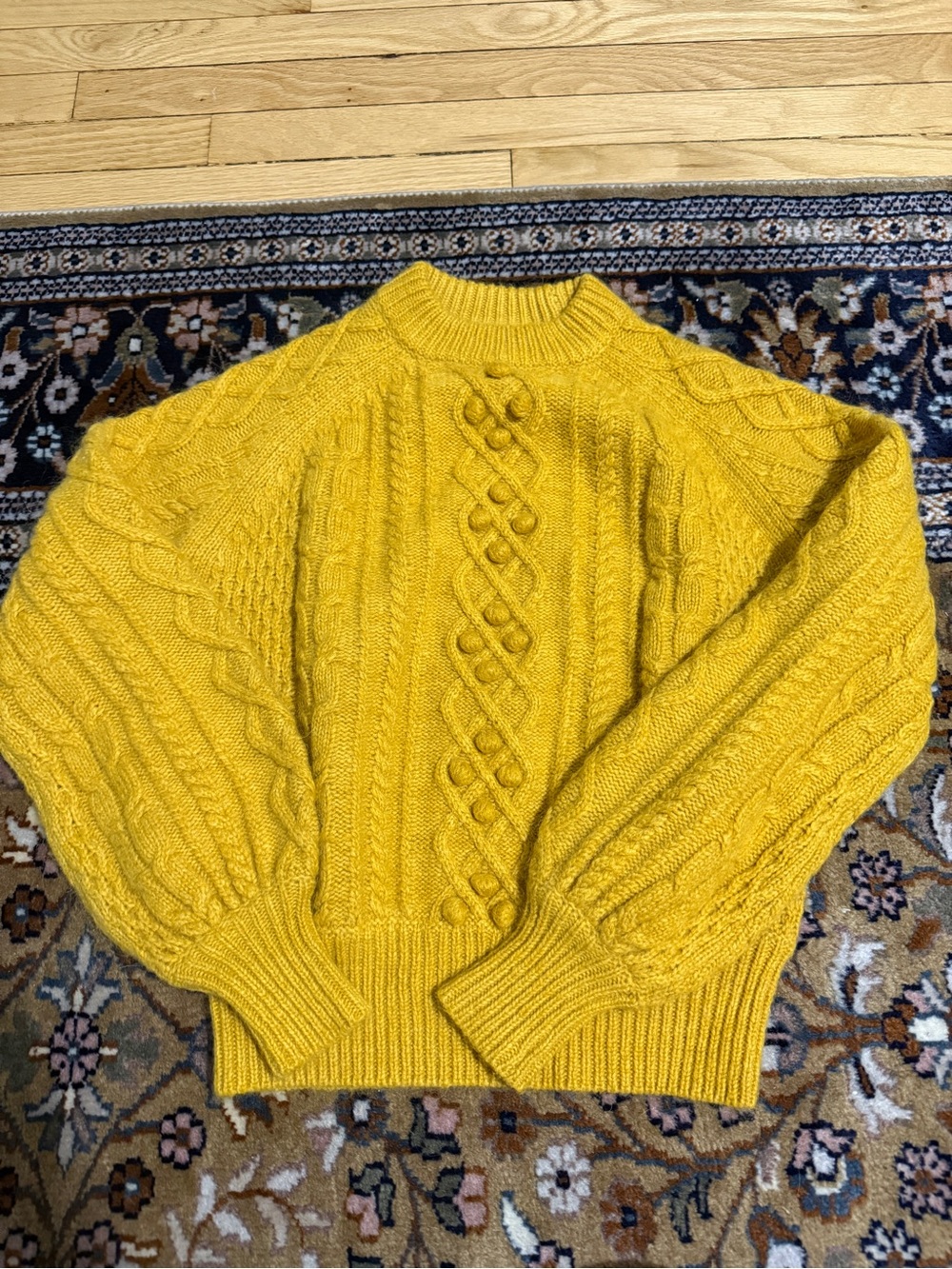 J. Crew Mustard Cable Knit Crewneck Sweater